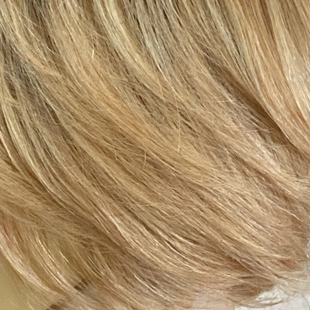 Honey Blonde Tapered Pixie Bob Dark Roots Synthetic Wig Feminine One Size Chic